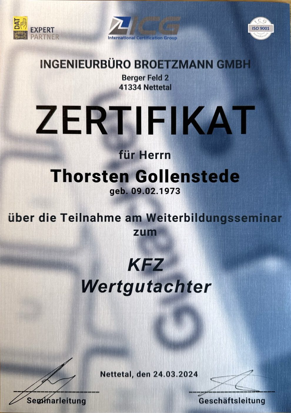 Fortbildung für Kfz-Wertgutachter