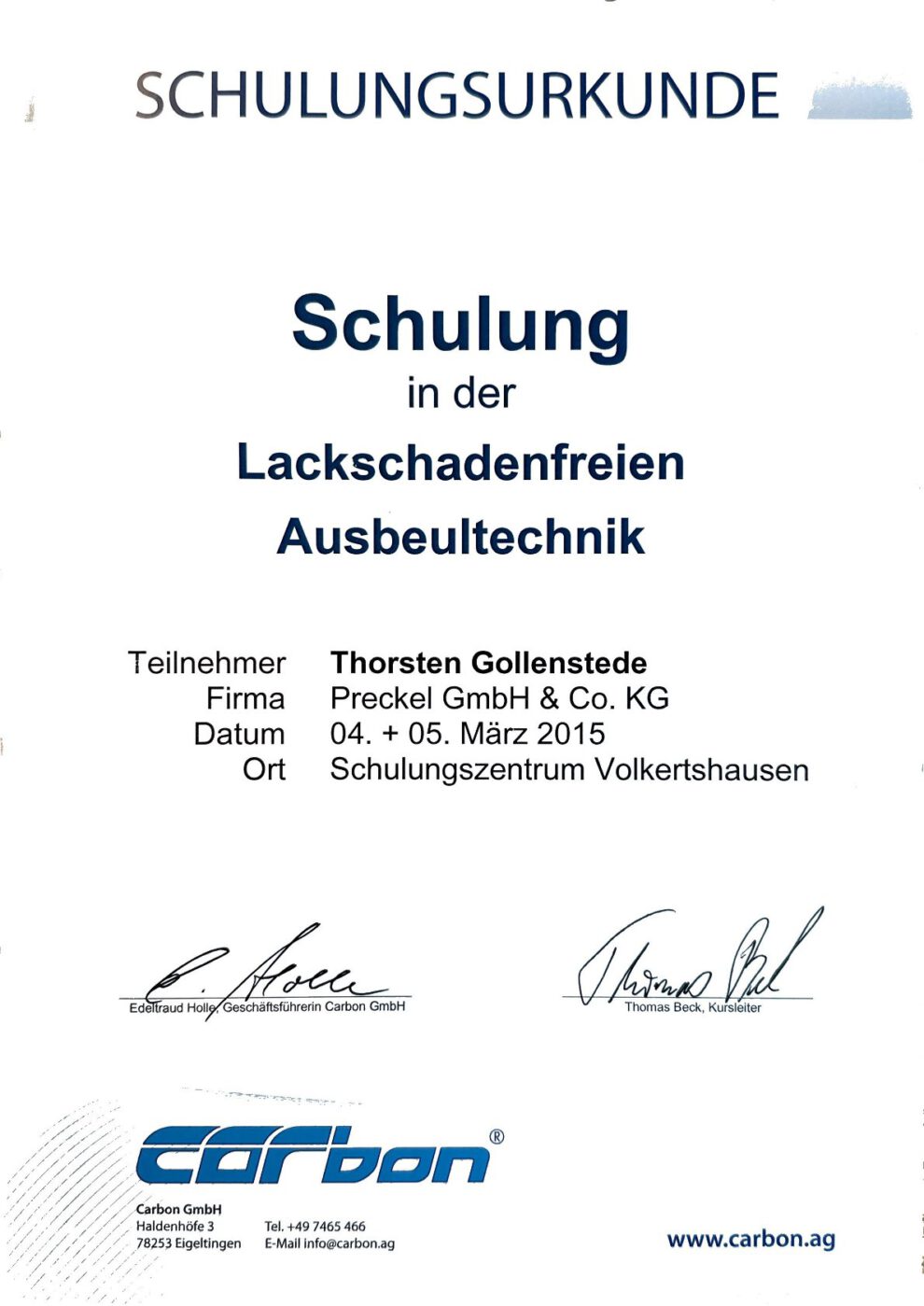 Schulung zur Lackschadenfreien Ausbeultechnik