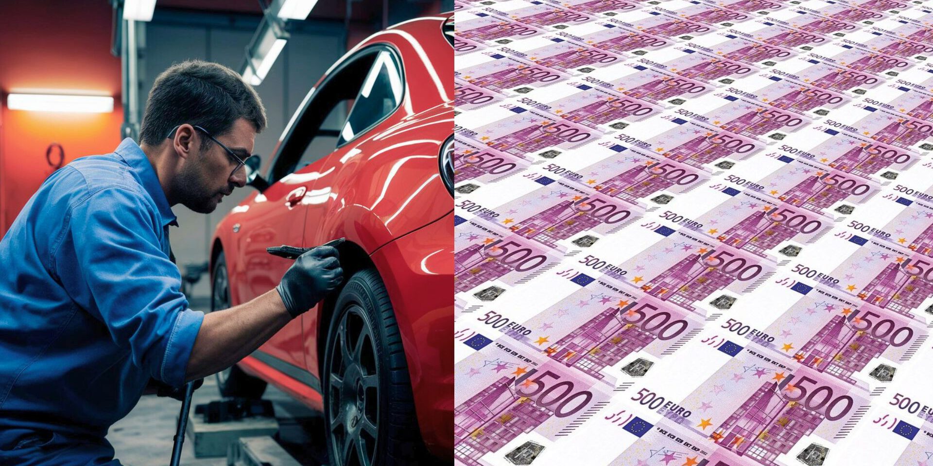 Bild mit Werkstatt und Geldhaufen