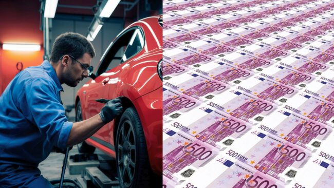 Bild mit Werkstatt und Geldhaufen