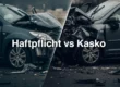 Zwei Fahrzeuge die kollidieren und in der Mitte steht die Überschrift "Haftpflicht vs Kasko"