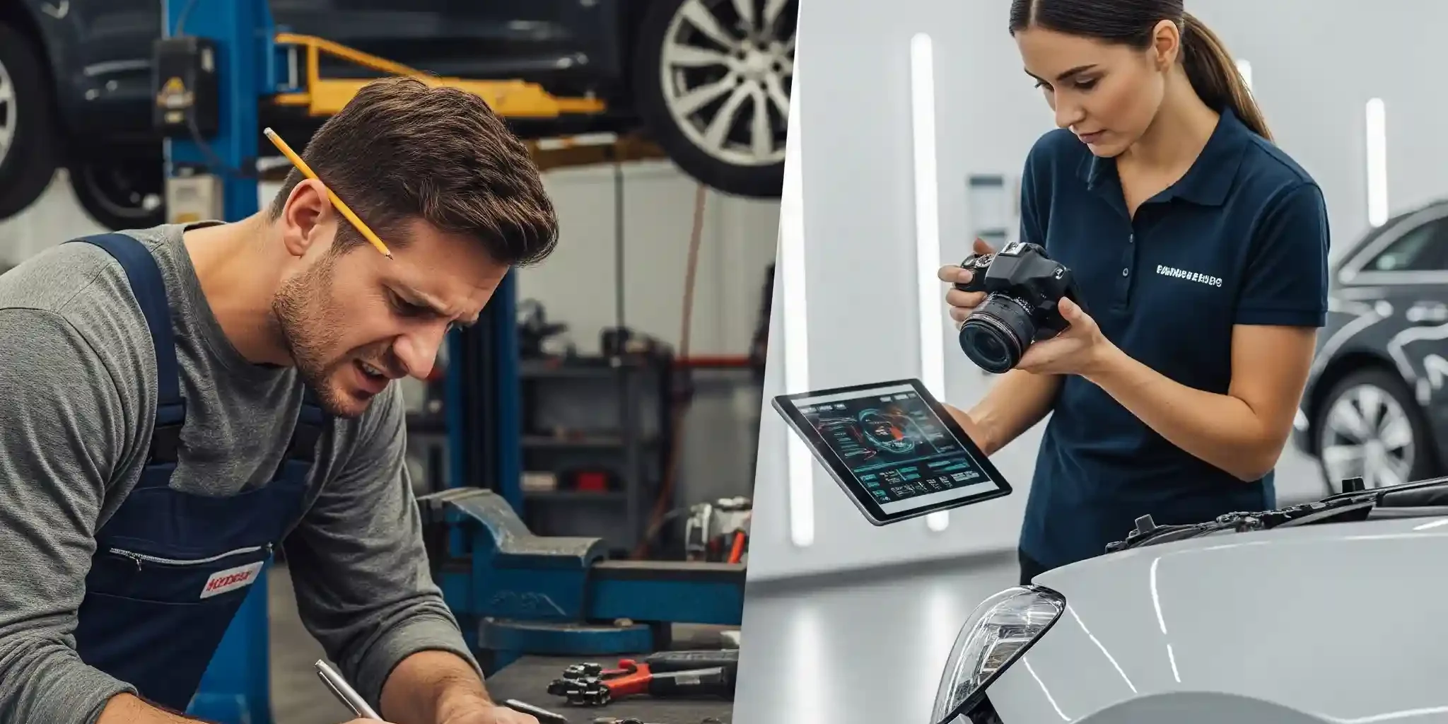 Bild mit einem Werkstattmitarbeiter und eine Gutachterin