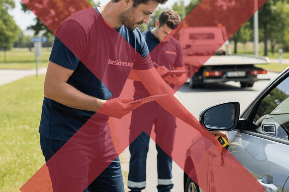 Bild mit einen Sachverständigen vor einem Auto